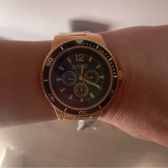 August Steiner Rose/Copper Gold and Black Chronograph Bracelet Watch - Picture 3 of 16